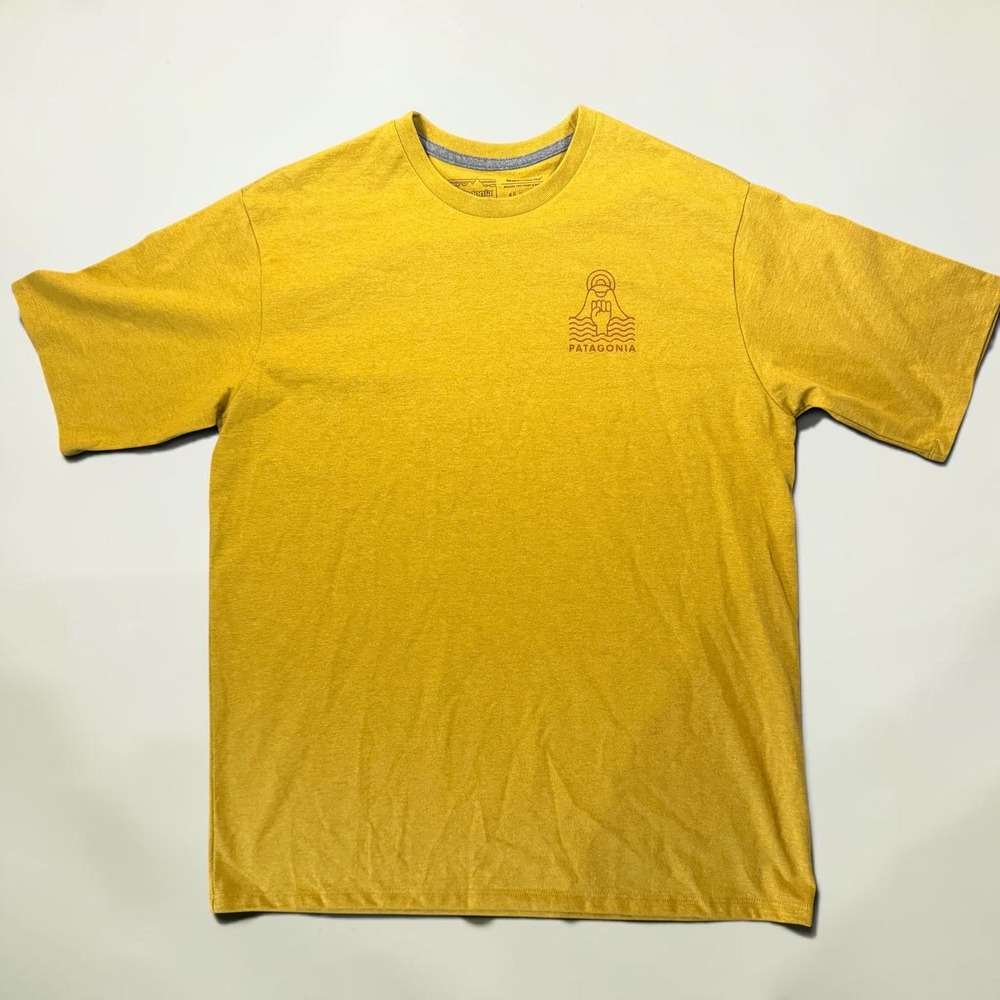 Patagonia Responsibili-Tee Yellow Protect Your Peaks Graphic T-Shirt Mens Medium